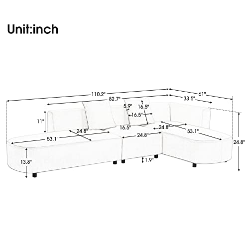 P PURLOVE Luxury Modern Style Living Room Upholstery Sofa, L Shaped Sofa with 2 Pillows, 110.2" L Chenille Sofa Couch for Living Room Apartment, Gray