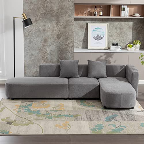 P PURLOVE Luxury Modern Style Living Room Upholstery Sofa, L Shaped Sofa with 2 Pillows, 110.2" L Chenille Sofa Couch for Living Room Apartment, Gray