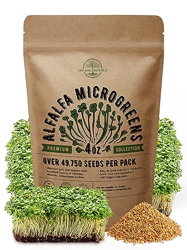 Alfalfa Sprouting & Microgreens Seeds - Non-GMO, Heirloom Seeds Kit in Bulk 4oz Resealable Bag for Planting & Growing Microgreens in Soil, Coconut Coir, Garden, Sprouting Tray, Hydroponic System