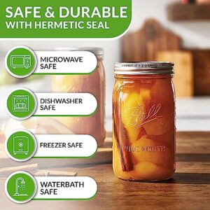 Munchy Gator Wide Mouth Mason Jars 32oz 4-Pack - Premium Clear Glass with Airtight Metal Lids - Includes Rubber Jar Opener - Ideal for Canning, Preserving, Storage, and More