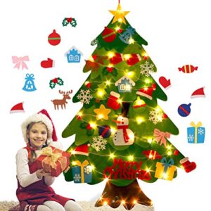 bonwuno christmas tree felt, 29 * 25 * 6 felt christmas tree diy soft christmas tree with ornaments and fairy lights (assorted color)