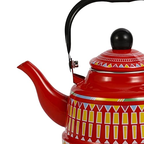 2.5L Porcelain Enameled Teakettle with Handle,No Whistling Hot Water Tea Kettle Pot for Hotel Home Kitchen Stovetop, Red