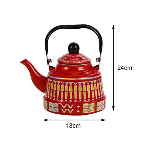 2.5L Porcelain Enameled Teakettle with Handle,No Whistling Hot Water Tea Kettle Pot for Hotel Home Kitchen Stovetop, Red