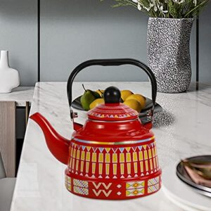 2.5L Porcelain Enameled Teakettle with Handle,No Whistling Hot Water Tea Kettle Pot for Hotel Home Kitchen Stovetop, Red