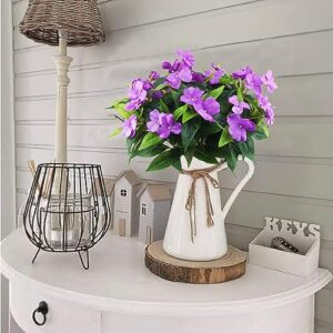 FAICOIA 2 Pcs Artificial Impatiens Flowers Bouquet Faux Impatiens Bushes Purple Silk Flowers Greenery Artificial Impatiens for Outdoors Patio Lawn Garden Balcony Pot Hanging Basket Porch Decoration