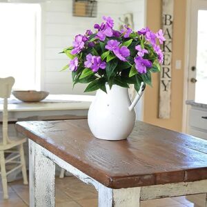 FAICOIA 2 Pcs Artificial Impatiens Flowers Bouquet Faux Impatiens Bushes Purple Silk Flowers Greenery Artificial Impatiens for Outdoors Patio Lawn Garden Balcony Pot Hanging Basket Porch Decoration