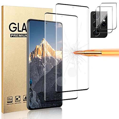 [2+2 Pack] Galaxy S21 Ultra Screen Protector,Compatible fingerprint unlock, 9H Tempered Glass, Scratch Resistant, HD 3D Curved, for Samsung Galaxy S21 Ultra 5G 6.8 Inch Screen Camera Protector