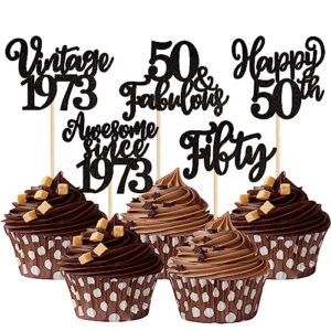 30 pcs vintage 1973 cupcake toppers glitter fifty awesome since 1973 happy 50th birthday cupcake picks 50 fabulous cake decorations for cheers to 50th birthday anniversary party supplies black