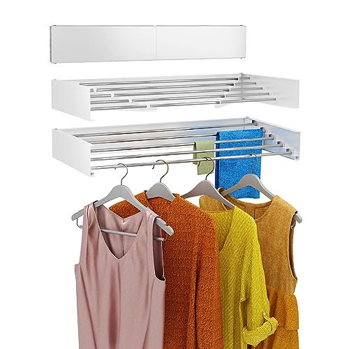 GLDDAO Drying Rack Clothing,Collapsible Drying Racks for Laundry,Wall Drying Rack,Laundry Hanger Dryer Rack,Folding Drying Racks for Laundry,Clothes Drying Rack Wall Mounted(White-31.5")