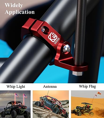BRCOVAN Whip Light Flag Mount Solid Aluminium Alloy Light Bar Mounts Mounting Bracket Tube Clamp Fit on 1.5''/1.65''/1.75''/1.85''/2'' Roll Cage Bull Bar Roof Rack for ATV UTV Truck (Red)