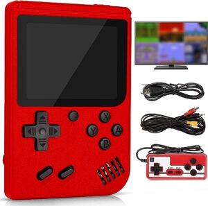 retro handheld game console with 500 classic fc games, portable retro game console, 3-inch lcd screen and add-on controller, handheld game console supports connectivity to tv and two players (red)