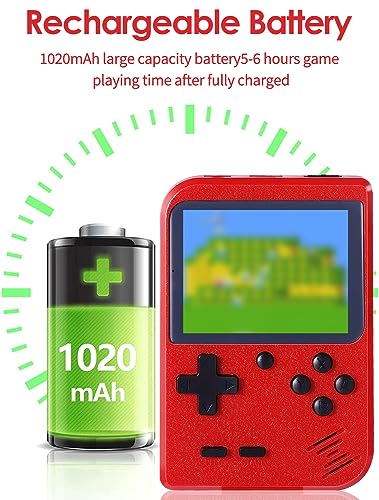 Retro Handheld Game Console with 500 Classic FC Games, Portable Retro Game Console, 3-inch LCD Screen and Add-on Controller, Handheld Game Console Supports Connectivity to TV and Two Players (RED)