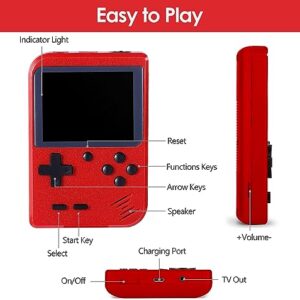 Retro Handheld Game Console with 500 Classic FC Games, Portable Retro Game Console, 3-inch LCD Screen and Add-on Controller, Handheld Game Console Supports Connectivity to TV and Two Players (RED)