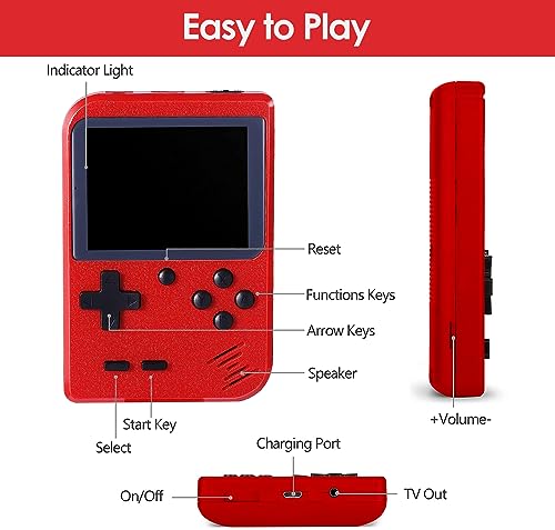 Retro Handheld Game Console with 500 Classic FC Games, Portable Retro Game Console, 3-inch LCD Screen and Add-on Controller, Handheld Game Console Supports Connectivity to TV and Two Players (RED)