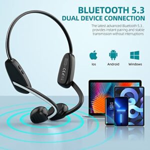 Eixpdaye Bone Conduction Headphones Bluetooth 5.3 Open-Ear Headphones Waterproof 8 Hours Long Battery Life Wireless Earphones with Mic Headset for Running, Cycling, Driving, Sports, and Fitness