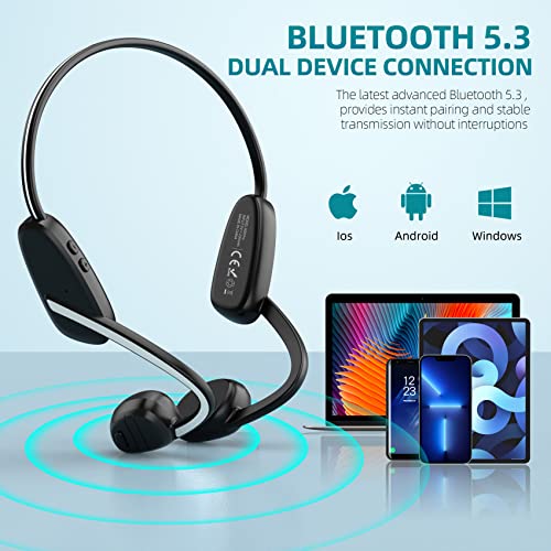 Eixpdaye Bone Conduction Headphones Bluetooth 5.3 Open-Ear Headphones Waterproof 8 Hours Long Battery Life Wireless Earphones with Mic Headset for Running, Cycling, Driving, Sports, and Fitness