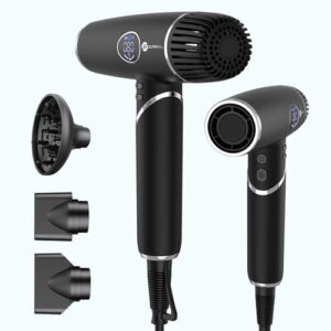 slopehill foldable professional ionic hair dryer, 2000w portable blow dryer with magnetic diffuser attachment for curly hair, 110,000 rpm hair dryer for travel salon, lcd display/auto clean