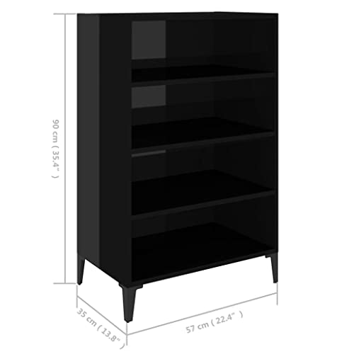 MBFLUUML Shoe Cabinet Wine Cabinet Sideboard High Gloss Black 22.4"x13.8"x35.4" Engineered Wood for Dining Room, Living Room, Bedroom