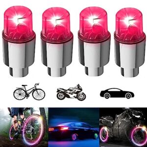 YUERWOVER 4 Pack LED Bike Wheel Lights Car Tire Valve Stems Caps Bicycle Motorcycle Waterproof Tyre Spoke Flash Light Cool Reflector Accessories for Men Women Kids (Red)