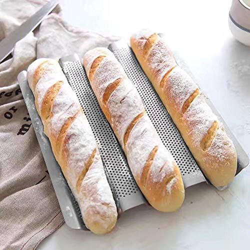 Zerodis Perforated French Bread Pan,Non Stick Perforated French Bread Pan Bakeware Toast Cooking Bake Home Bread Baking Waves Toaster Oven Baking Tray (4)
