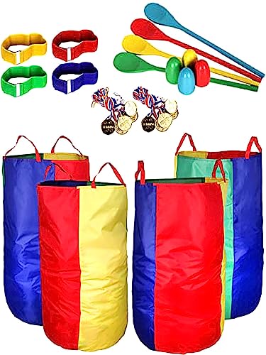 Outdoor Games Potato Sack Race Bags for Kids Adults, Egg Spoon Relay Race, Bands, Birthday Party Field Day Family Reunion Easter…