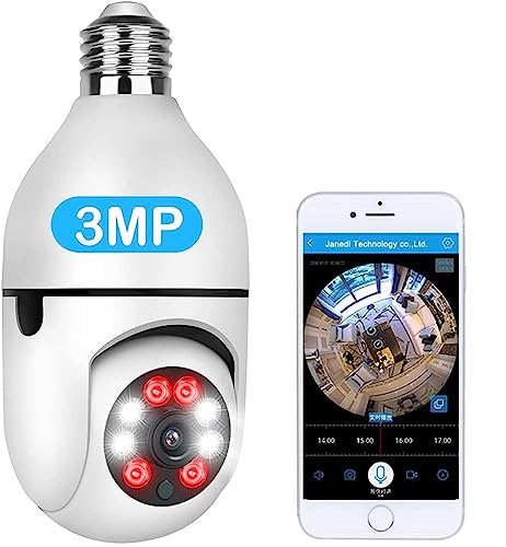 Nexete Wi-Fi Light Bulb Camera, HD 3.0MP Wireless 2.4GHz WiFi Home Security Camera 360° Surveillance Cam with Floodlight/Night Vision/Alarm/Auto Tracking Motion Detection