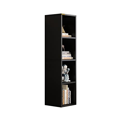 NEWSENDY Modern 4-Tier Open Bookcase and Bookshelf, Floor Standing Bookcase Storage Shelves, Wooden Cube Storage Shelf for Home Office, Living Room, Bedroom, Black