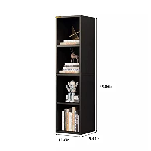 NEWSENDY Modern 4-Tier Open Bookcase and Bookshelf, Floor Standing Bookcase Storage Shelves, Wooden Cube Storage Shelf for Home Office, Living Room, Bedroom, Black