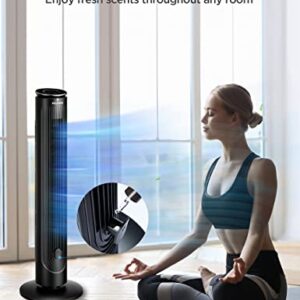 PELONIS 40''Oscillating Tower Fan | Remote Control, Black & 42’’ Oscillating Tower Fan with Aromatherapy Diffuser, Remote Control, 5 Speed Settings, Black