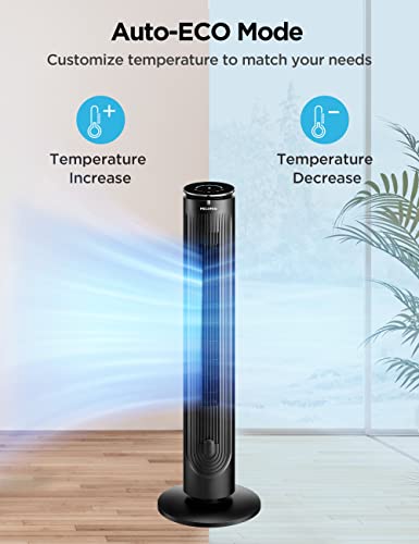 PELONIS 40''Oscillating Tower Fan | Remote Control, Black & 42’’ Oscillating Tower Fan with Aromatherapy Diffuser, Remote Control, 5 Speed Settings, Black