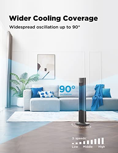 PELONIS 40''Oscillating Tower Fan | Remote Control, Black & 42’’ Oscillating Tower Fan with Aromatherapy Diffuser, Remote Control, 5 Speed Settings, Black