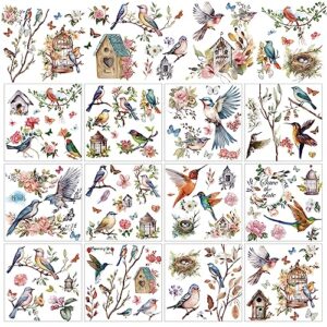 whaline 12 sheets birds flowers rub on transfers for crafts and furniture classic birds floral rub on transfer sticker 5.5 x 5.5 inch vintage furniture decals for home office paper wood diy craft