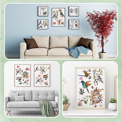 Whaline 12 Sheets Birds Flowers Rub on Transfers for Crafts and Furniture Classic Birds Floral Rub on Transfer Sticker 5.5 x 5.5 Inch Vintage Furniture Decals for Home Office Paper Wood DIY Craft