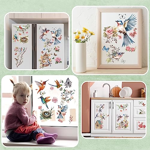 Whaline 12 Sheets Birds Flowers Rub on Transfers for Crafts and Furniture Classic Birds Floral Rub on Transfer Sticker 5.5 x 5.5 Inch Vintage Furniture Decals for Home Office Paper Wood DIY Craft