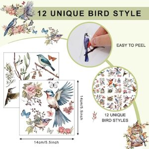 Whaline 12 Sheets Birds Flowers Rub on Transfers for Crafts and Furniture Classic Birds Floral Rub on Transfer Sticker 5.5 x 5.5 Inch Vintage Furniture Decals for Home Office Paper Wood DIY Craft