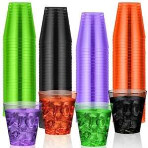 sunnyray halloween plastic shot glasses bulk 2 oz clear hard plastic disposable cups colorful small tasting cups disposable for wine whiskey food halloween party drinking supplies (classic,100 pcs)