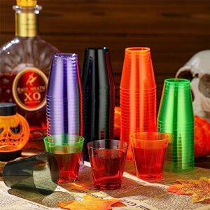 Sunnyray Halloween Plastic Shot Glasses Bulk 2 oz Clear Hard Plastic Disposable Cups Colorful Small Tasting Cups Disposable for Wine Whiskey Food Halloween Party Drinking Supplies (Classic,100 Pcs)