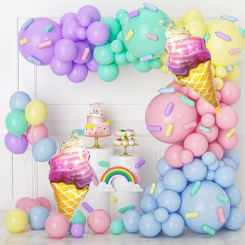 Pastel Balloon Garland Arch Kit, 142pcs Pastel Balloons Macaron Rainbow Balloons Ice Cream Foil Party Balloons for Baby Shower Girls Birthday Ice Cream Theme Party Decorations