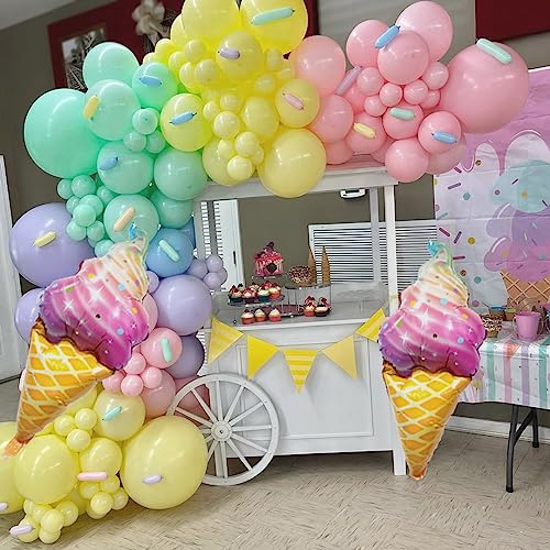 Pastel Balloon Garland Arch Kit, 142pcs Pastel Balloons Macaron Rainbow Balloons Ice Cream Foil Party Balloons for Baby Shower Girls Birthday Ice Cream Theme Party Decorations