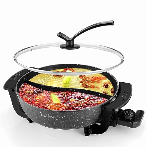 Food Party Electric Non-Stick 6-Quart Hotpot Shabu Pot with Divider