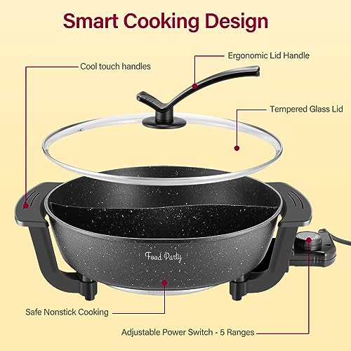 Food Party Electric Non-Stick 6-Quart Hotpot Shabu Pot with Divider