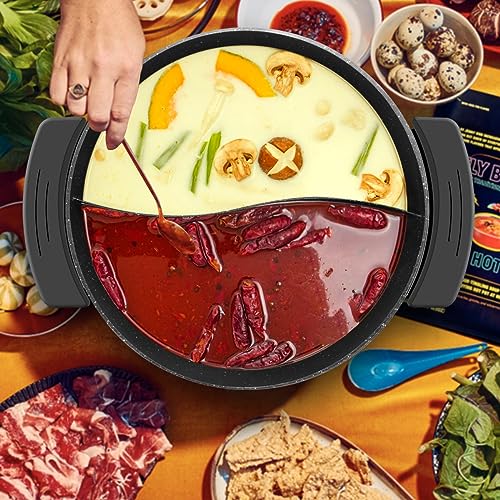 Food Party Electric Non-Stick 6-Quart Hotpot Shabu Pot with Divider