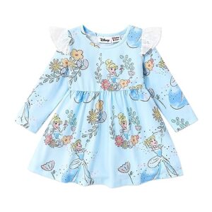 disney princess baby girls' dresses floral long-sleeve ruffled playwear dress, blue, 18-24 months