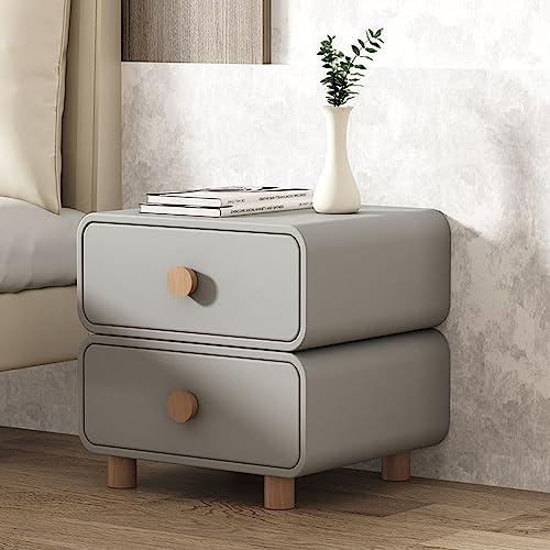 WOLWES Wood Nightstand, End Table with Drawer, Side Table with 2 Drawers Storage Cabinet & Open Shelf for Bedroom, Living Room (Color : Light Gray, Size : L-50CM/19.7IN)