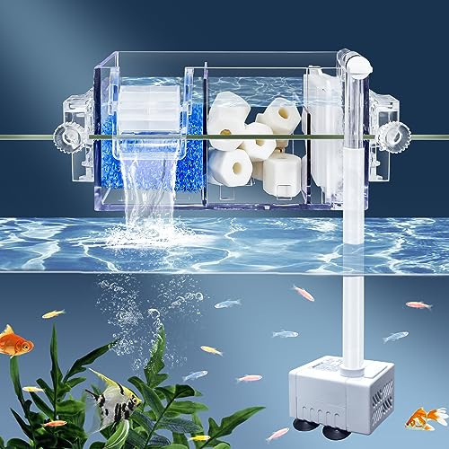 Bluecoco Premium Multi-Layer Aquarium Filter for 5 to 10 Gallon Fish Tanks: Oxygenating Water Wheel, Low-Noise Operation, Dual-Sided Suspension, Transparent & Durable (Small)