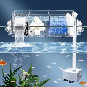bluecoco premium multi-layer aquarium filter for 10 to 20 gallon fish tanks: oxygenating water wheel, low-noise operation, dual-sided suspension, transparent & durable (medium)