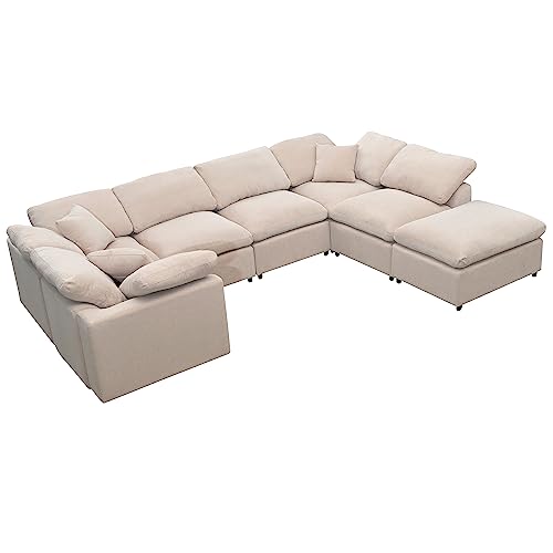 Merax Oversized Modular Sofa with Ottoman L Shaped Corner Sectional, Beige