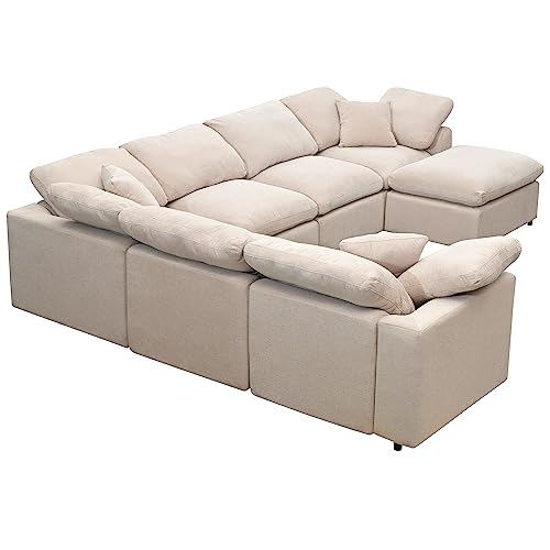 Merax Oversized Modular Sofa with Ottoman L Shaped Corner Sectional, Beige