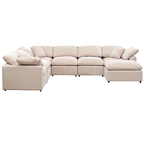 Merax Oversized Modular Sofa with Ottoman L Shaped Corner Sectional, Beige