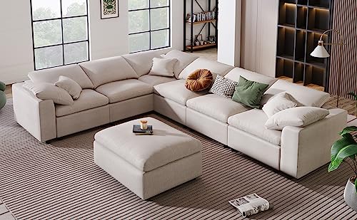 Merax Oversized Modular Sofa with Ottoman L Shaped Corner Sectional, Beige